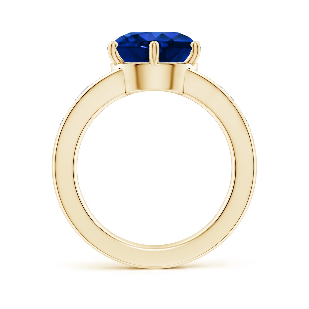 10mm Lab-Grown Round Blue Sapphire Engagement Ring with Diamonds in Yellow Gold - side 199