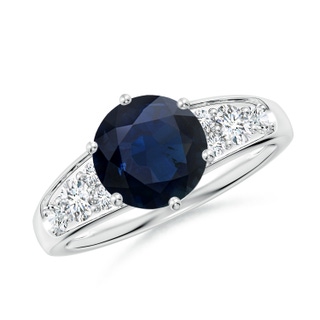 8mm A Round Blue Sapphire Engagement Ring with Diamonds in S999 Silver