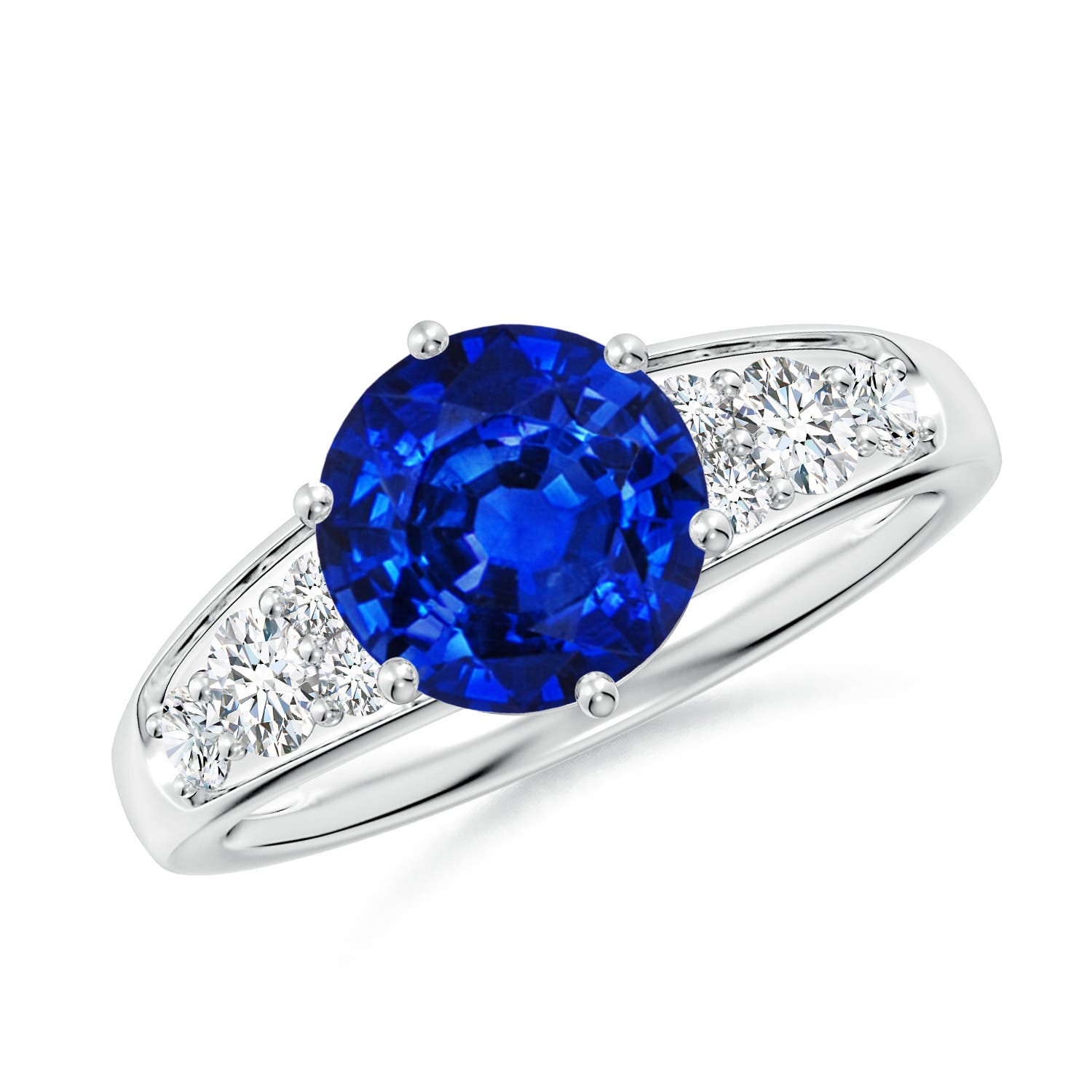8mm AAAA Round Blue Sapphire Engagement Ring with Diamonds in P950 Platinum