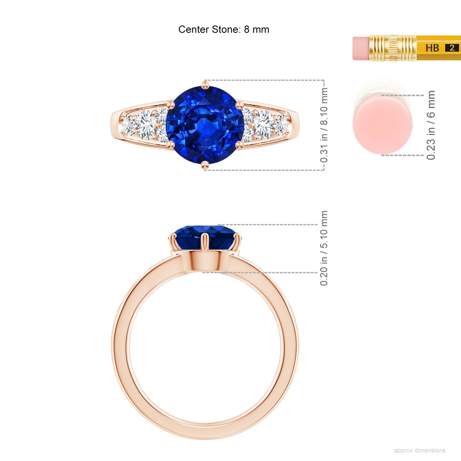 8mm Lab-Grown Round Blue Sapphire Engagement Ring with Diamonds in Rose Gold ruler