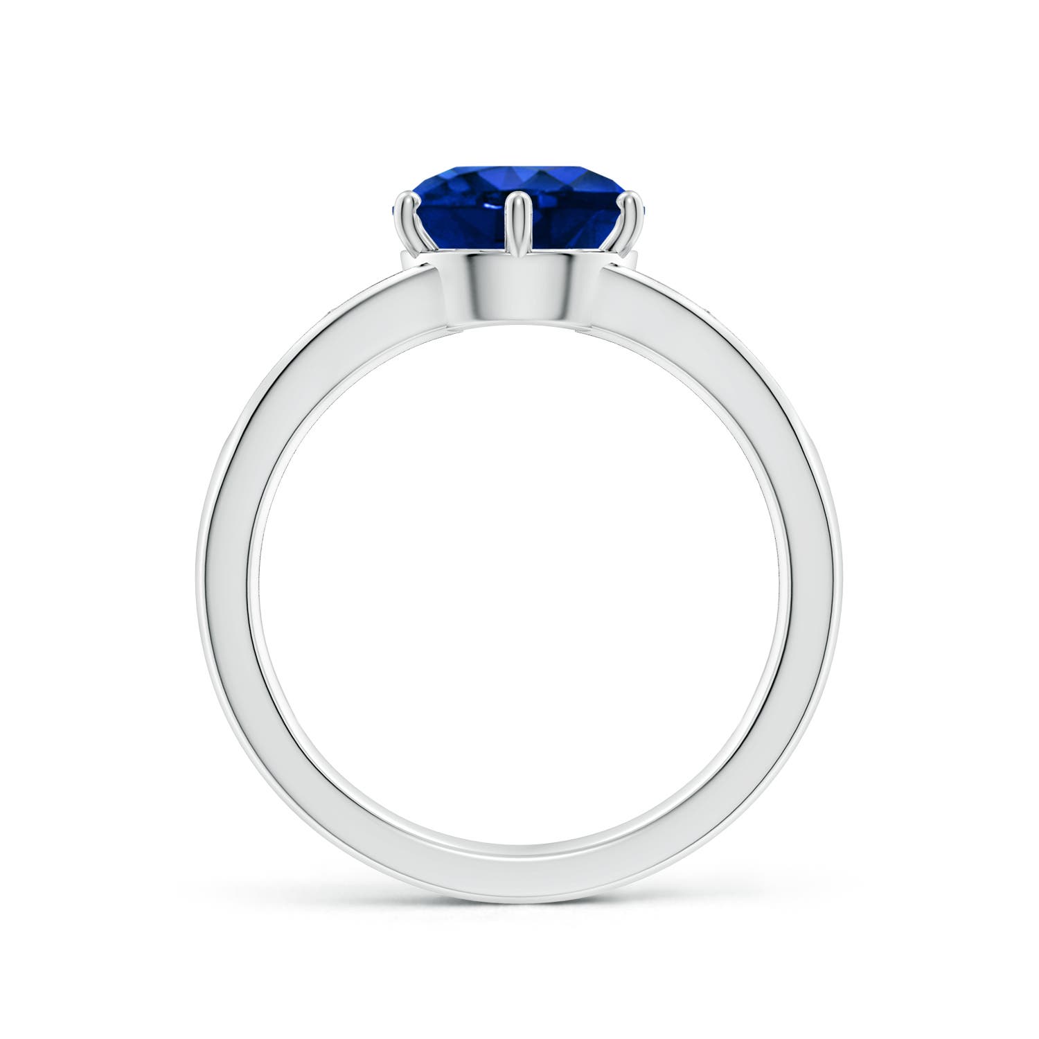 8mm AAAA Round Blue Sapphire Engagement Ring with Diamonds in White Gold - side 3