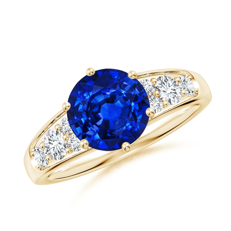 8mm Lab-Grown Round Blue Sapphire Engagement Ring with Diamonds in Yellow Gold 