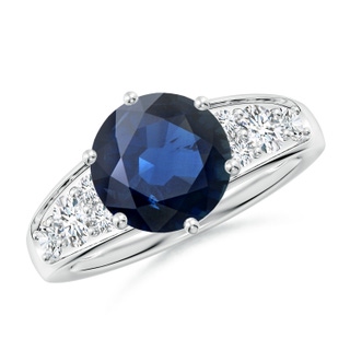 9mm AA Round Blue Sapphire Engagement Ring with Diamonds in P950 Platinum