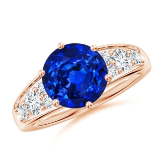 9mm AAAA Round Blue Sapphire Engagement Ring with Diamonds in Rose Gold