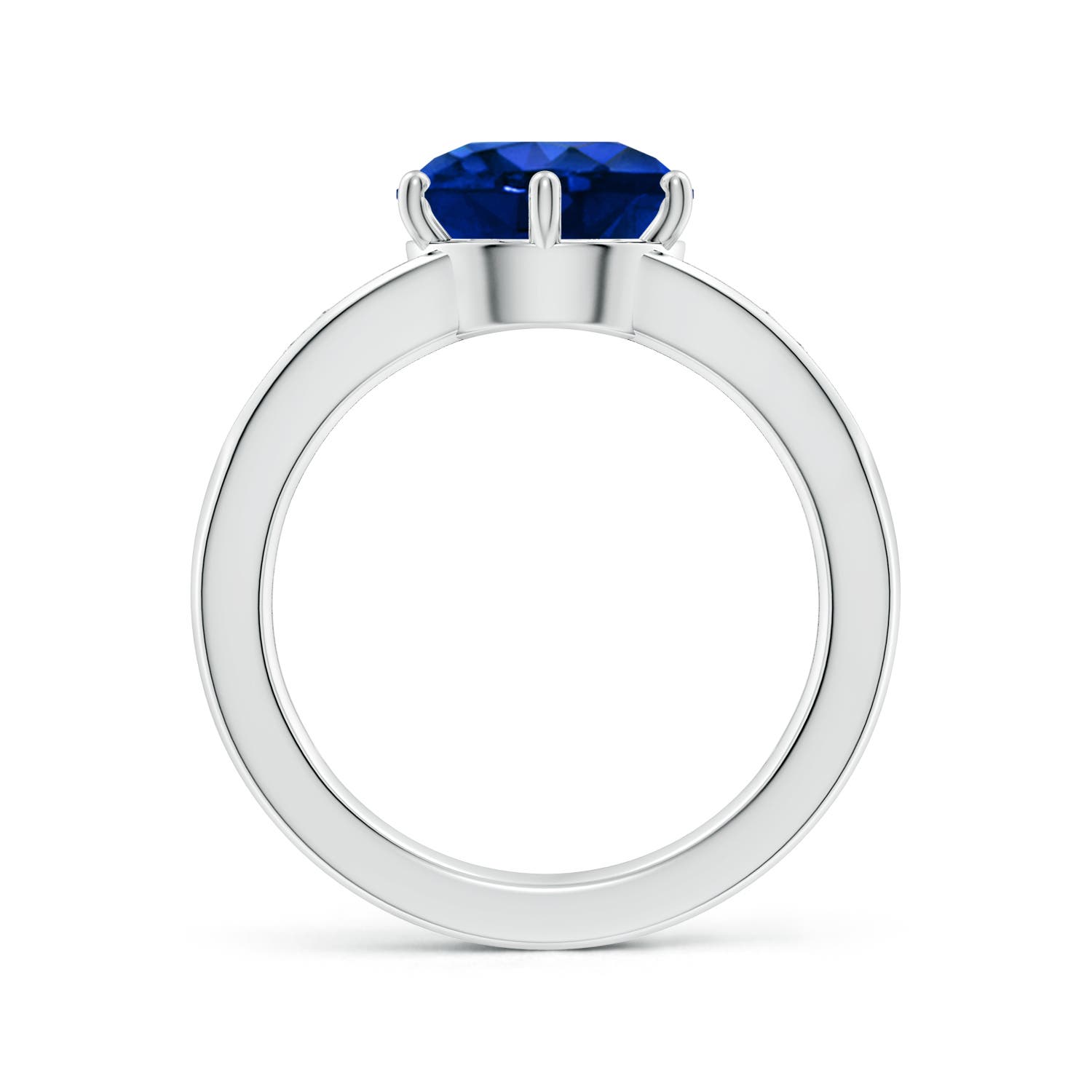 9mm AAAA Round Blue Sapphire Engagement Ring with Diamonds in White Gold