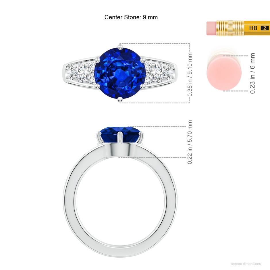 9mm Lab-Grown Round Blue Sapphire Engagement Ring with Diamonds in White Gold ruler