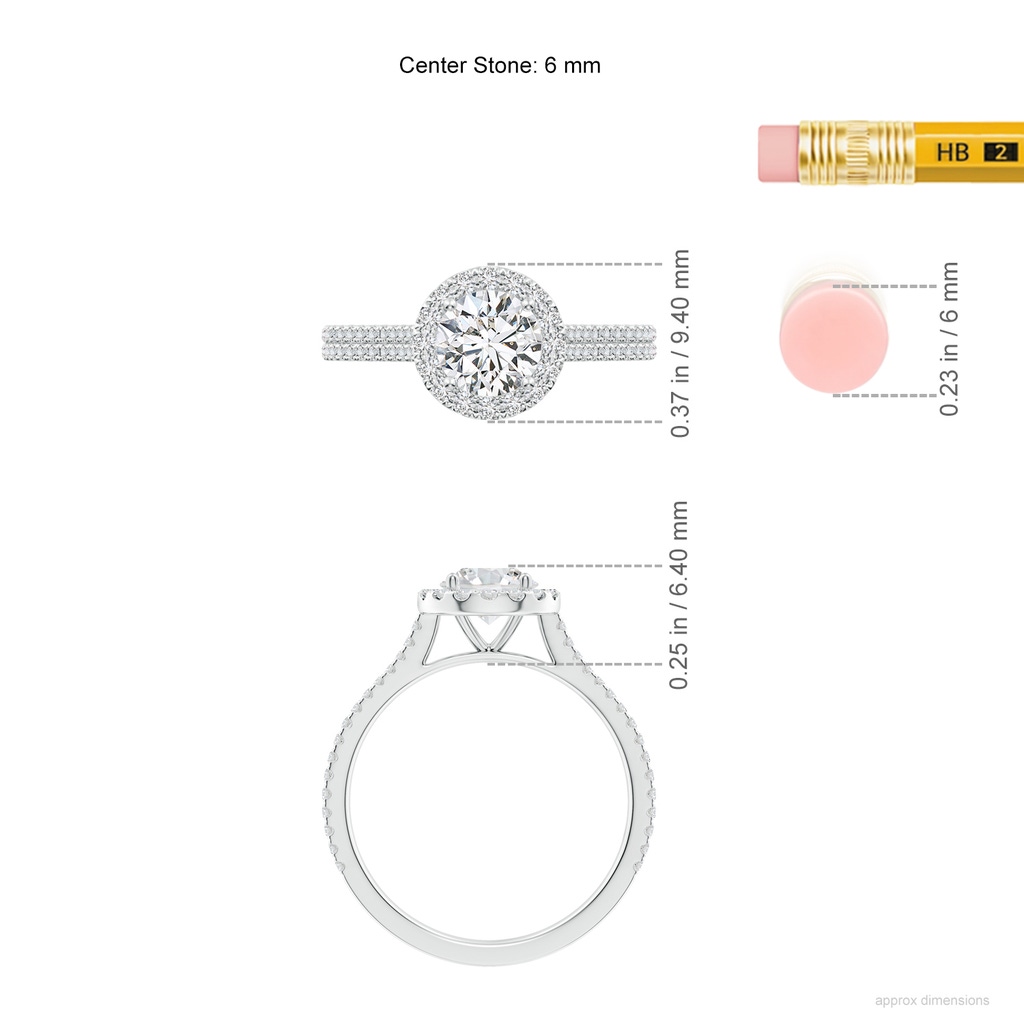 6mm HSI2 Round Diamond Halo Ring with Accents in White Gold ruler