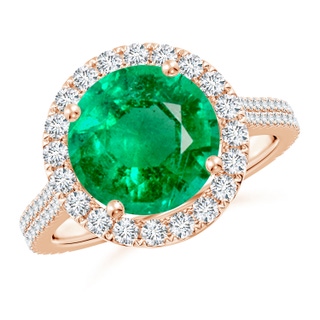 10mm AAA Round Emerald Halo Ring with Diamond Accents in Rose Gold