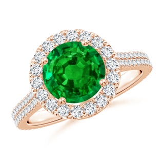 8mm AAAA Round Emerald Halo Ring with Diamond Accents in Rose Gold