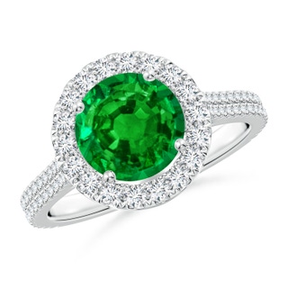 8mm AAAA Round Emerald Halo Ring with Diamond Accents in S999 Silver