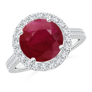 10mm A Round Ruby Halo Ring with Diamond Accents in P950 Platinum