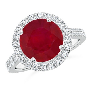 10mm AA Round Ruby Halo Ring with Diamond Accents in P950 Platinum