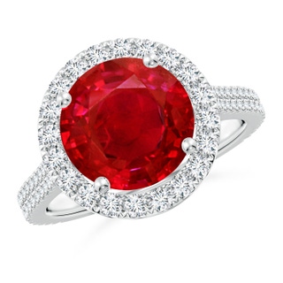 10mm AAA Round Ruby Halo Ring with Diamond Accents in P950 Platinum