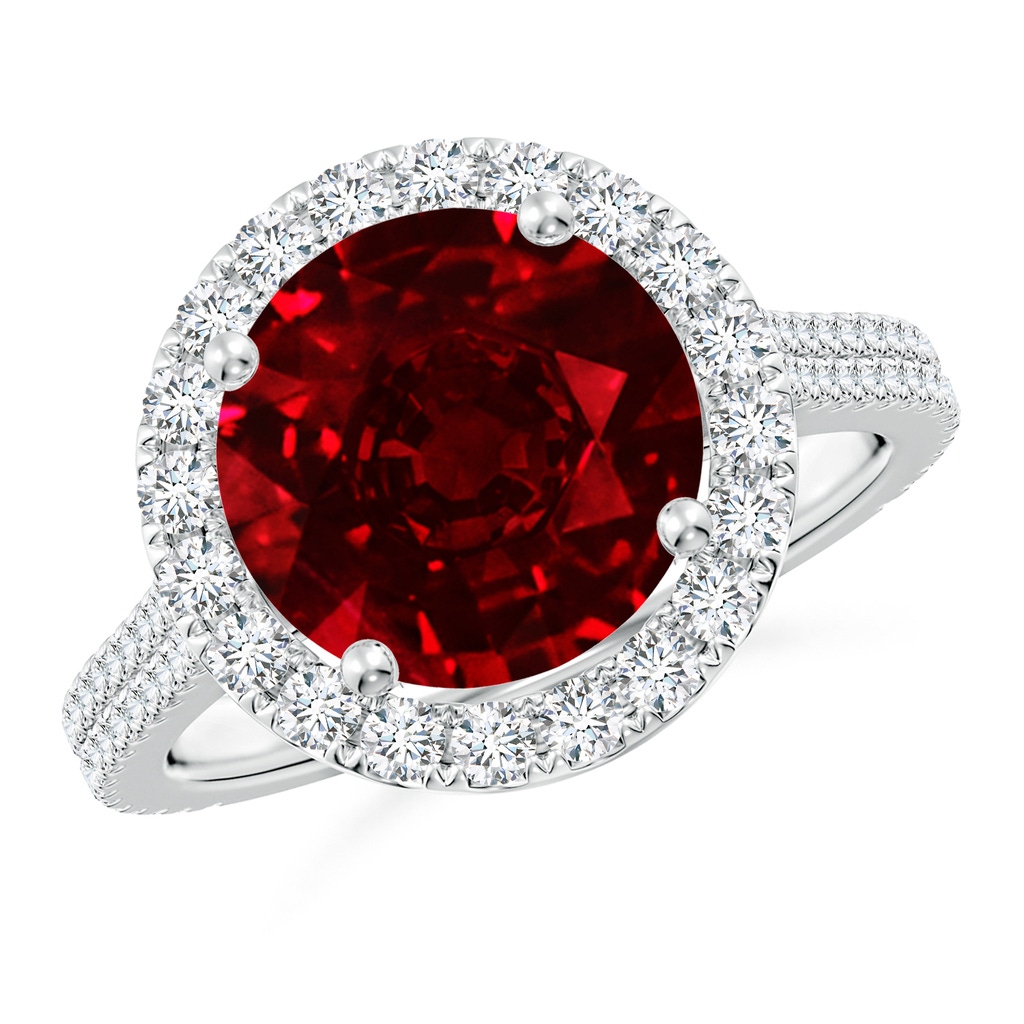10mm AAAA Round Ruby Halo Ring with Diamond Accents in S999 Silver