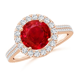 8mm AAA Round Ruby Halo Ring with Diamond Accents in 10K Rose Gold