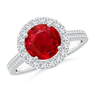 8mm AAA Round Ruby Halo Ring with Diamond Accents in S999 Silver