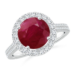 9mm A Round Ruby Halo Ring with Diamond Accents in P950 Platinum