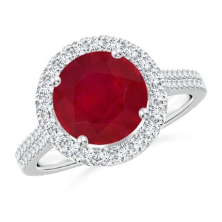 9mm AA Round Ruby Halo Ring with Diamond Accents in P950 Platinum