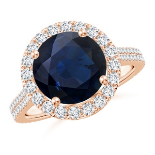 10mm A Round Blue Sapphire Halo Ring with Diamond Accents in Rose Gold