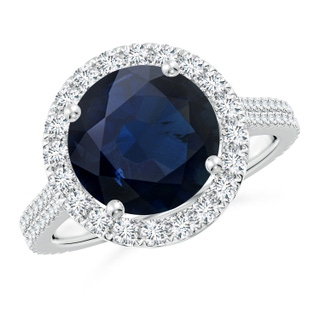 10mm A Round Blue Sapphire Halo Ring with Diamond Accents in S999 Silver