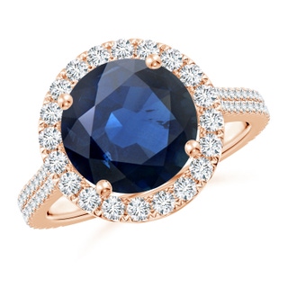 10mm AA Round Blue Sapphire Halo Ring with Diamond Accents in 9K Rose Gold