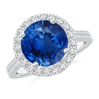 10mm AAA Round Blue Sapphire Halo Ring with Diamond Accents in P950 Platinum