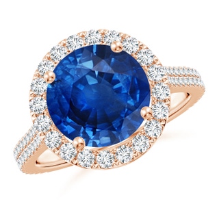 10mm AAA Round Blue Sapphire Halo Ring with Diamond Accents in Rose Gold