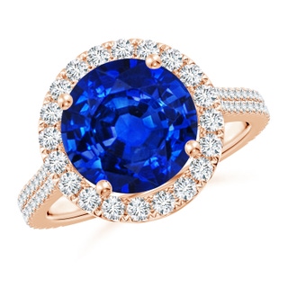 10mm AAAA Round Blue Sapphire Halo Ring with Diamond Accents in Rose Gold