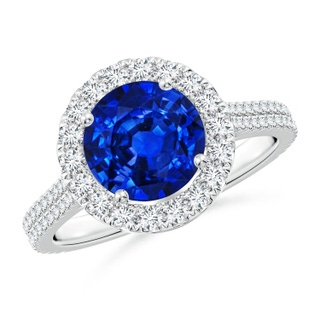 8mm AAAA Round Blue Sapphire Halo Ring with Diamond Accents in P950 Platinum