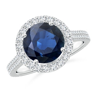9mm AA Round Blue Sapphire Halo Ring with Diamond Accents in P950 Platinum