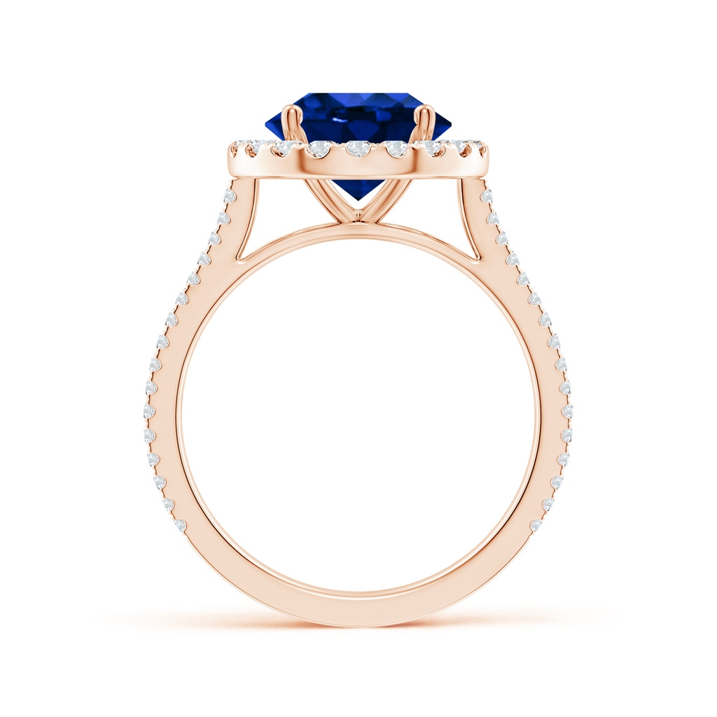 9mm AAAA Round Blue Sapphire Halo Ring with Diamond Accents in Rose Gold Side 199