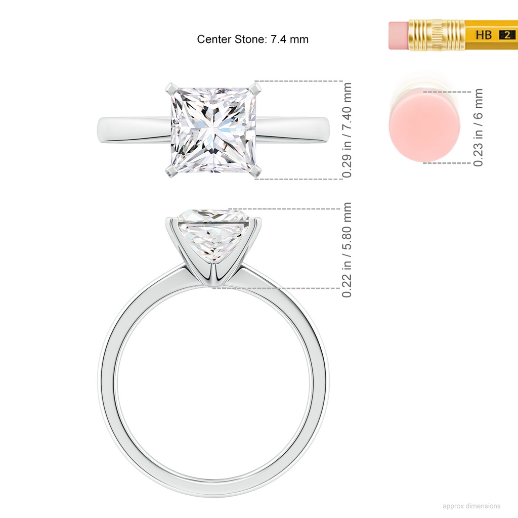 7.4mm GVS2 Princess-Cut Diamond Reverse Tapered Shank Solitaire Engagement Ring in P950 Platinum ruler