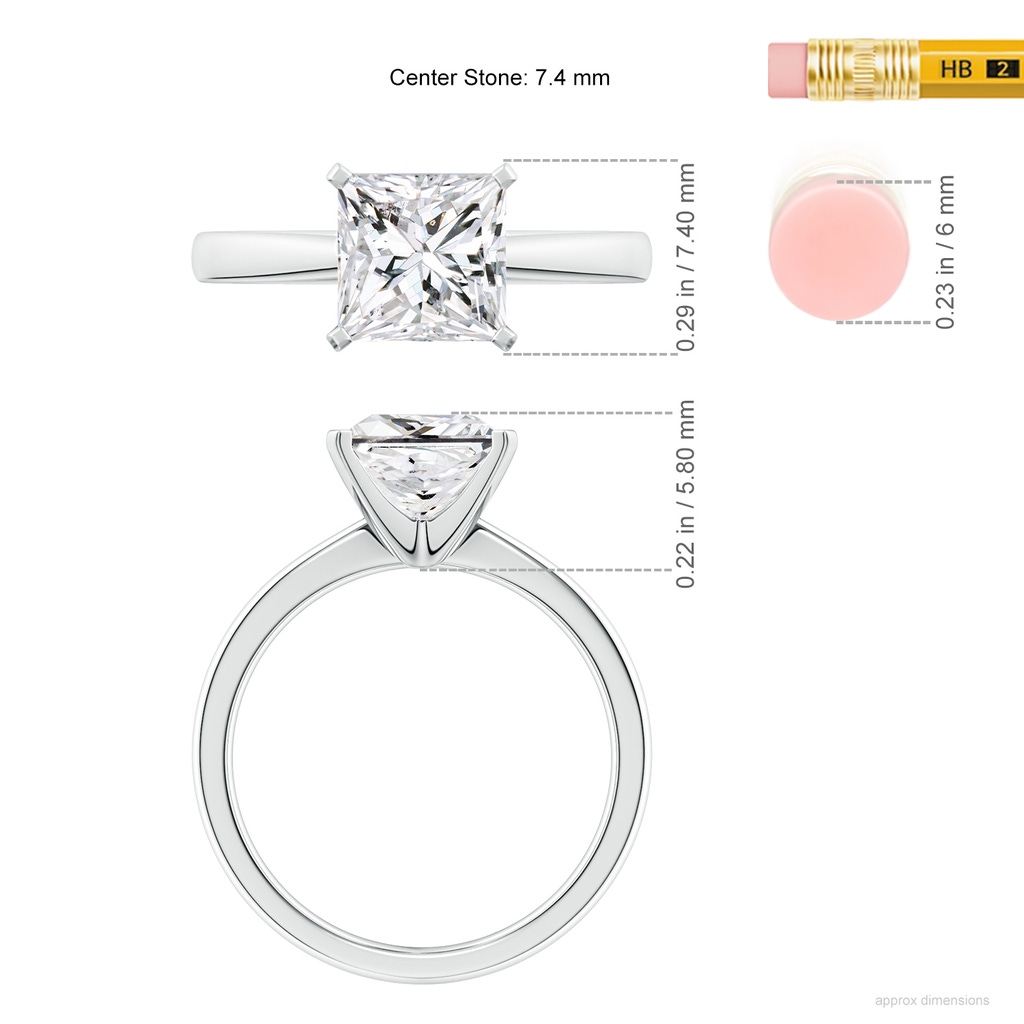 7.4mm HSI2 Princess-Cut Diamond Reverse Tapered Shank Solitaire Engagement Ring in White Gold ruler