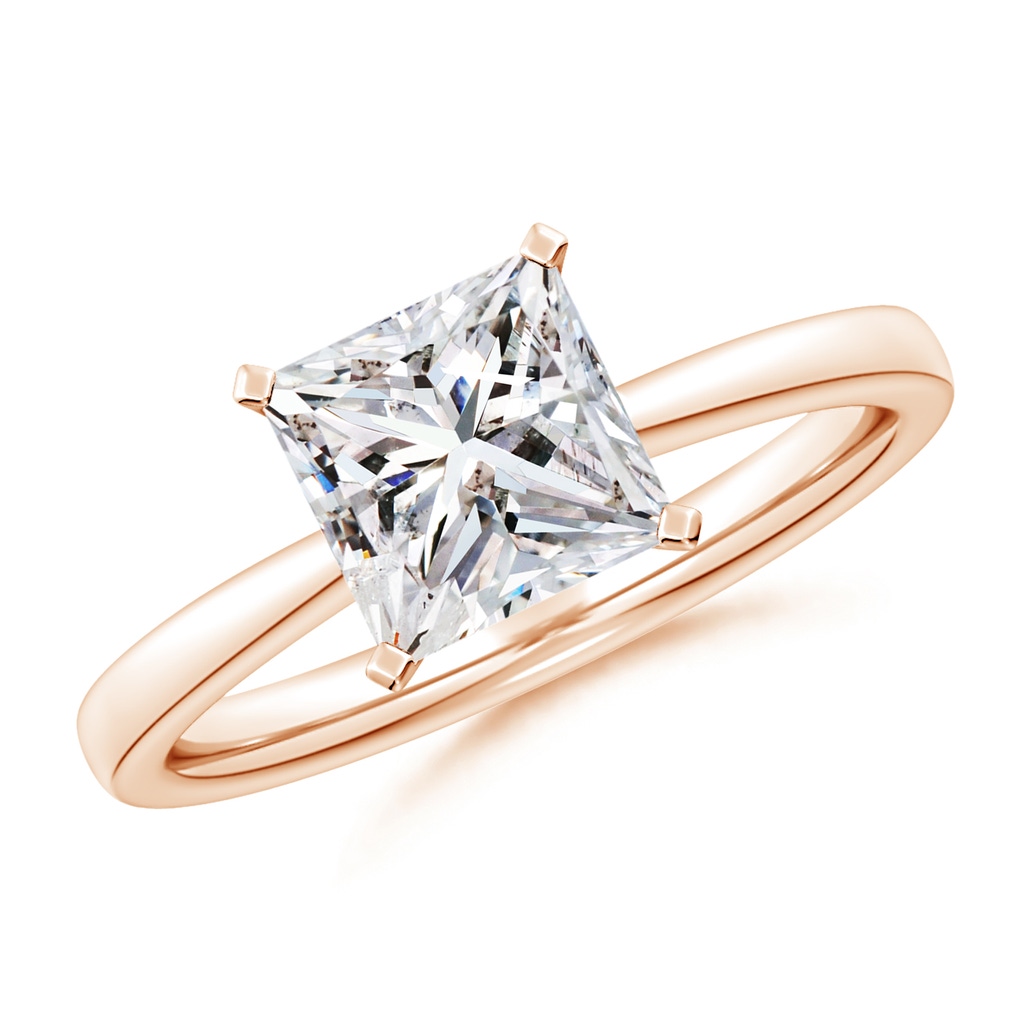 7mm IJI1I2 Princess-Cut Diamond Reverse Tapered Shank Solitaire Engagement Ring in Rose Gold