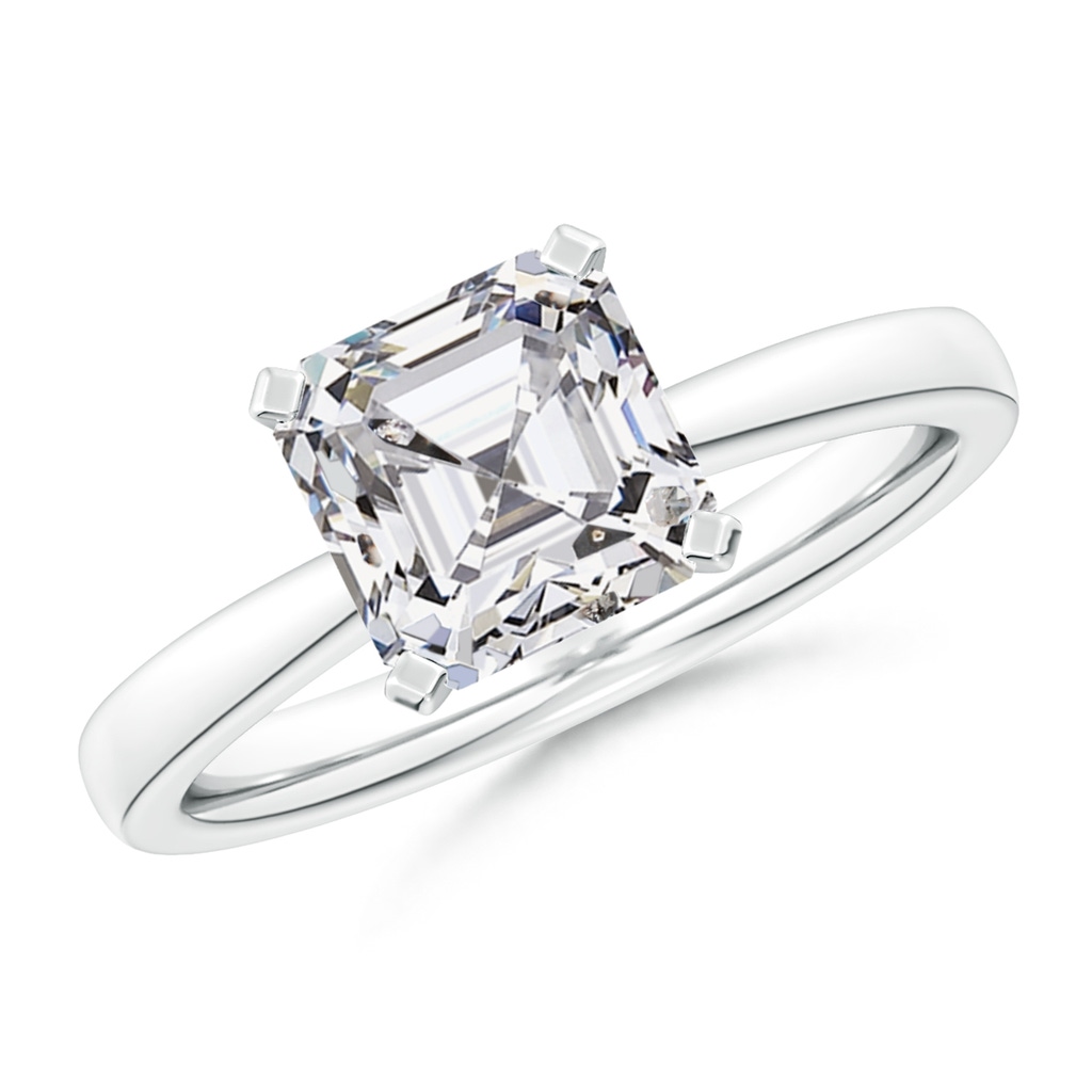 7.5mm HSI2 Square Emerald-Cut Diamond Reverse Tapered Shank Solitaire Engagement Ring in White Gold