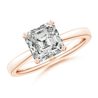 7.5mm KI3 Square Emerald-Cut Diamond Reverse Tapered Shank Solitaire Engagement Ring in Rose Gold