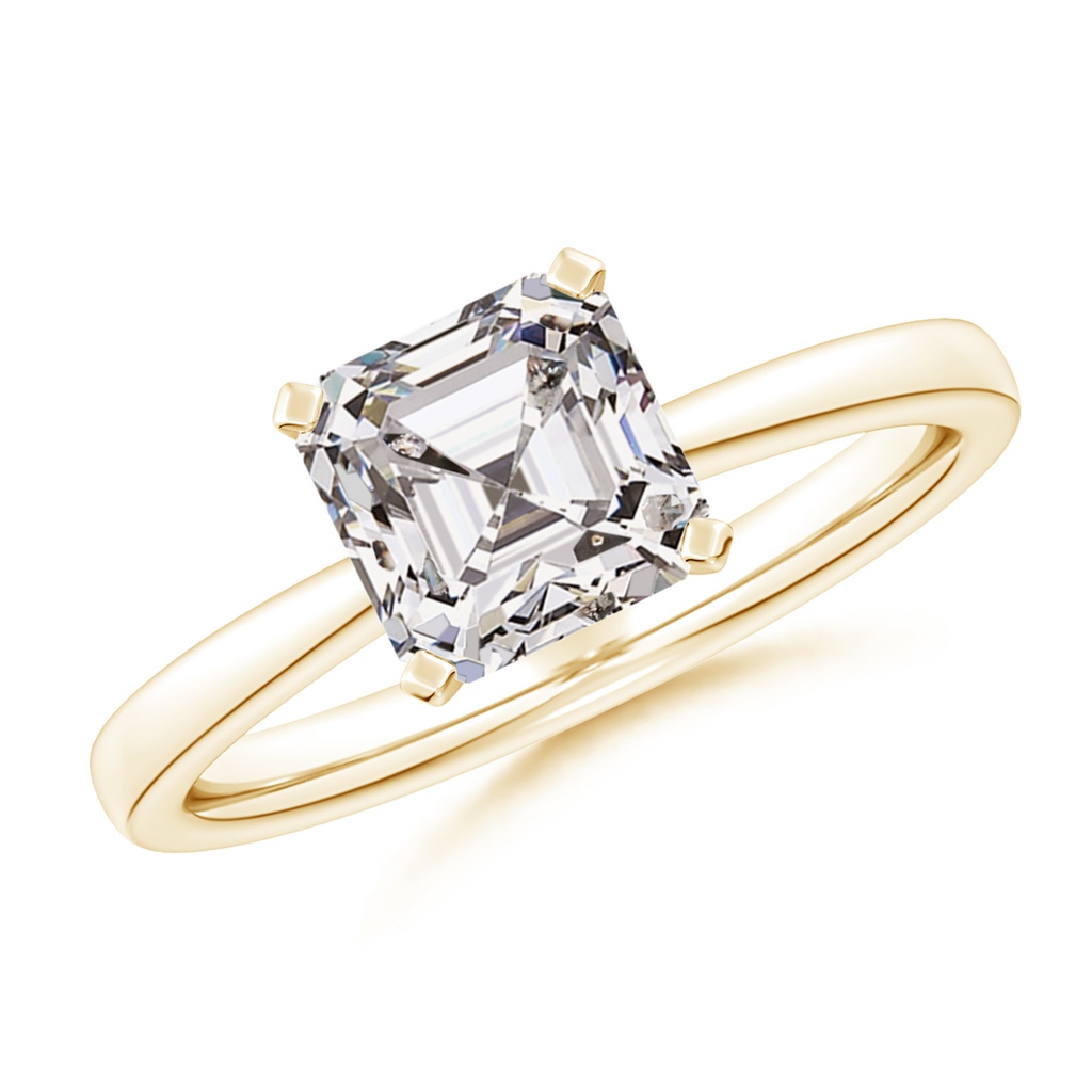 7mm IJI1I2 Square Emerald-Cut Diamond Reverse Tapered Shank Solitaire Engagement Ring in Yellow Gold