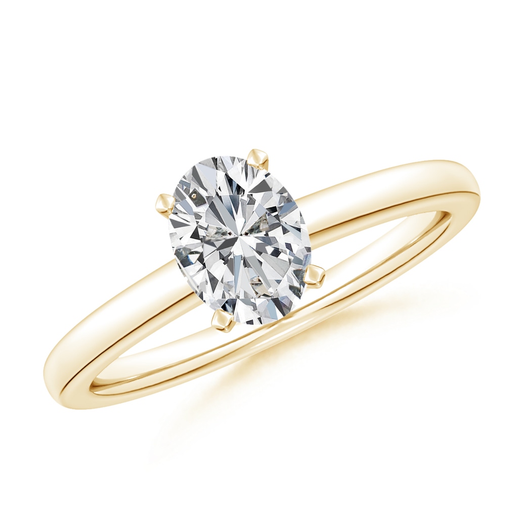 7.7x5.7mm HSI2 Solitaire Oval Diamond Tapered Shank Engagement Ring in Yellow Gold
