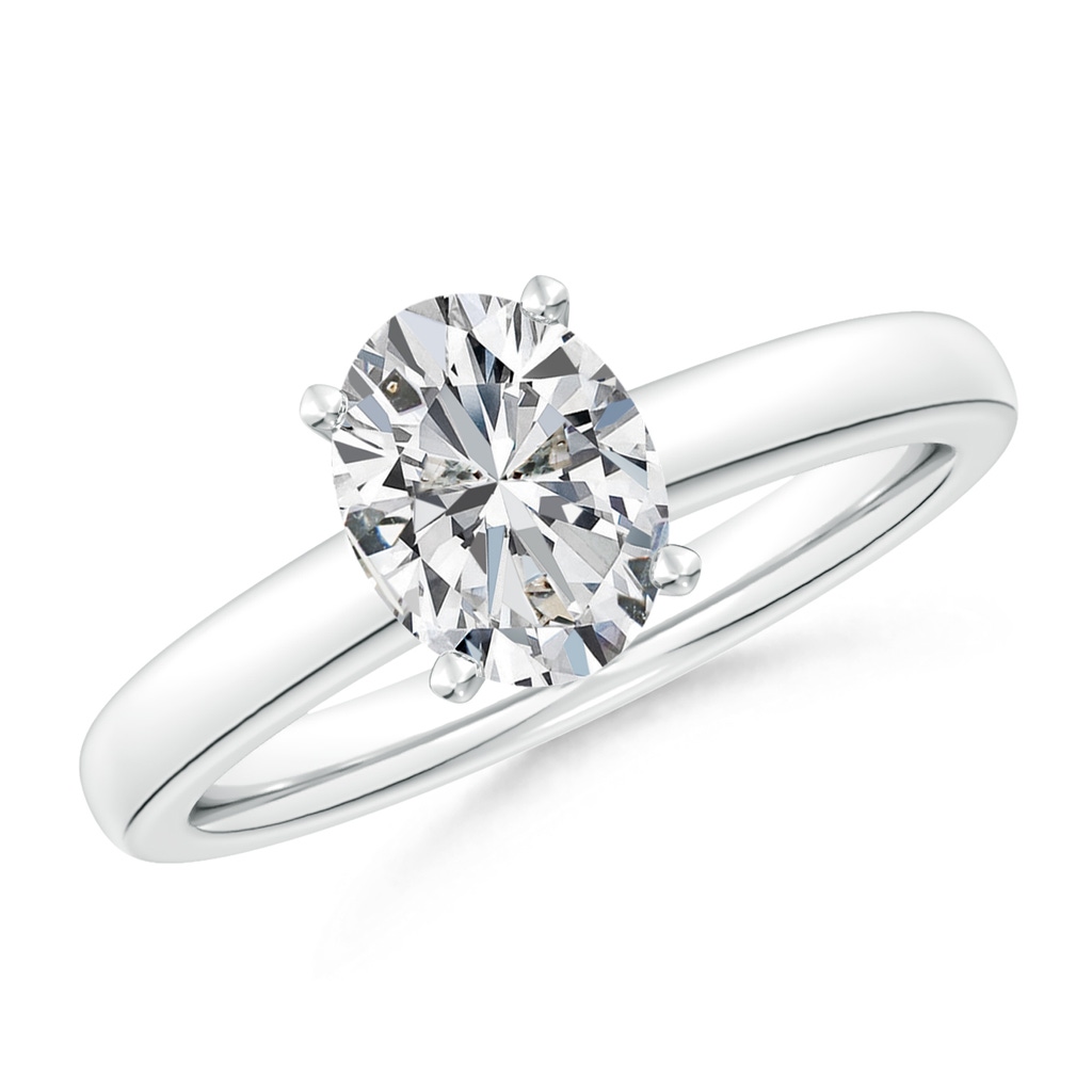 8.5x6.5mm HSI2 Solitaire Oval Diamond Tapered Shank Engagement Ring in White Gold