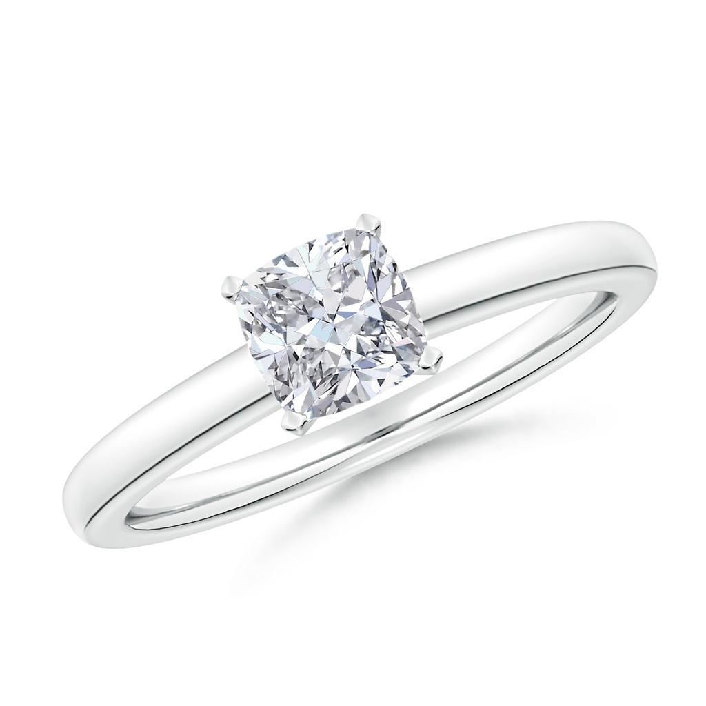5.5mm HSI2 Solitaire Cushion Diamond Tapered Shank Engagement Ring in White Gold