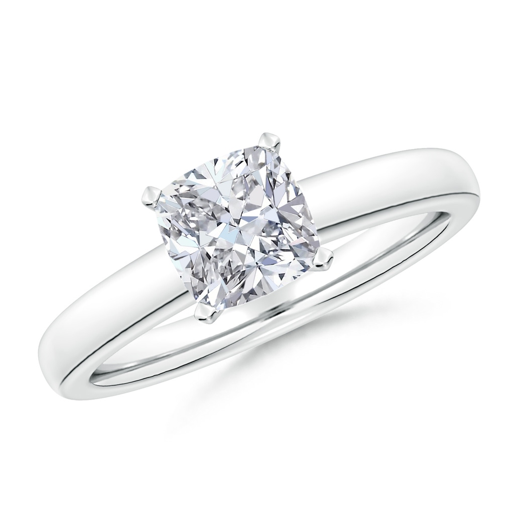 6.5mm HSI2 Solitaire Cushion Diamond Tapered Shank Engagement Ring in White Gold