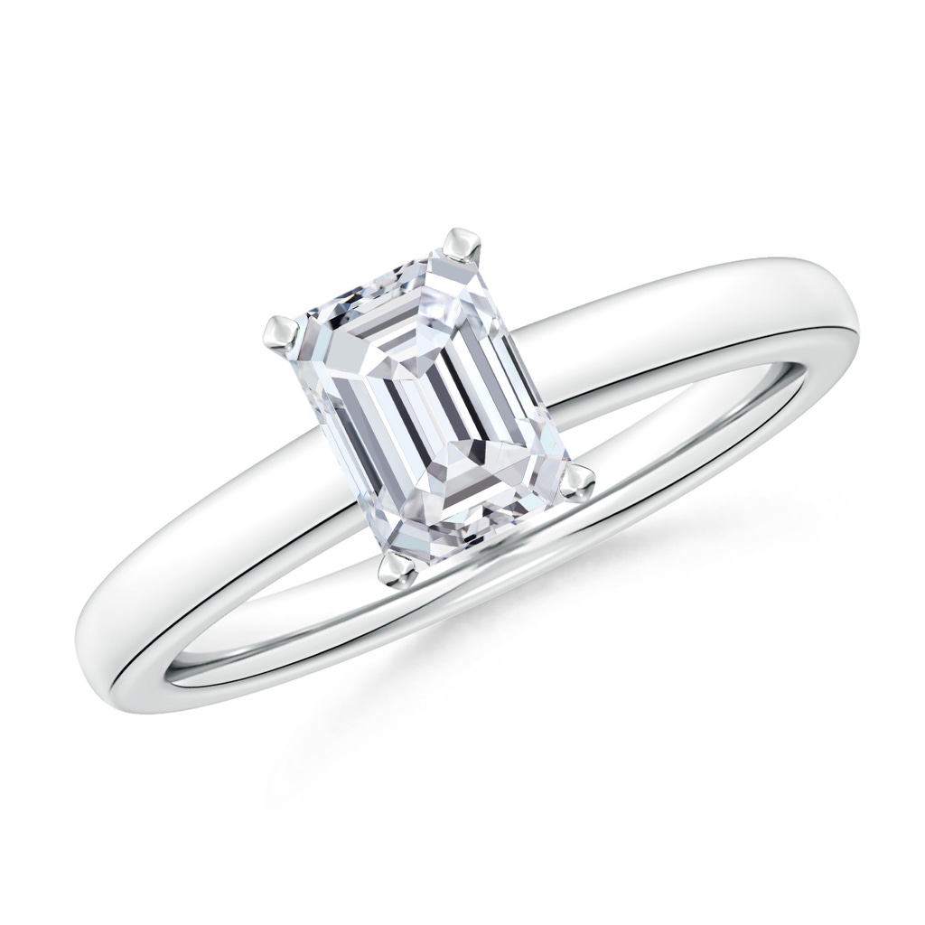 7x5mm HSI2 Solitaire Emerald-Cut Diamond Tapered Shank Engagement Ring in White Gold