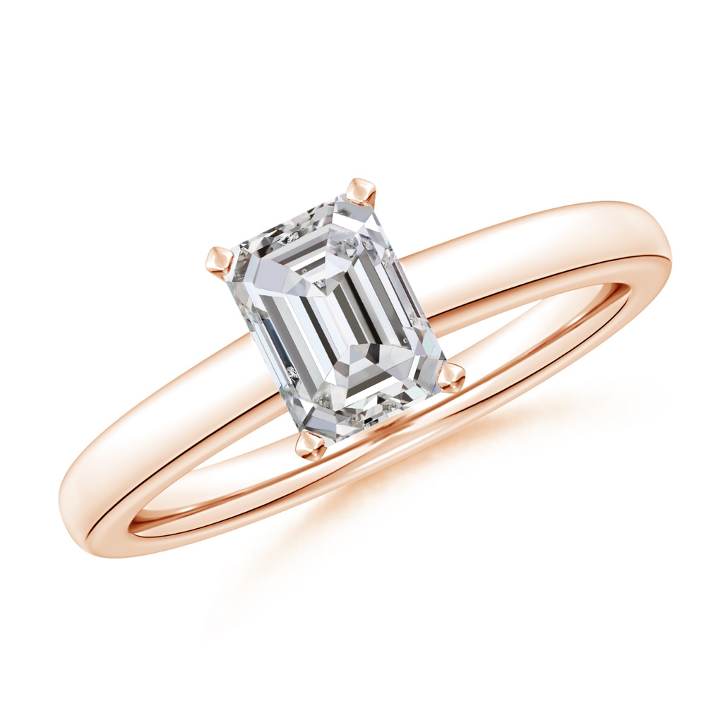 7x5mm IJI1I2 Solitaire Emerald-Cut Diamond Tapered Shank Engagement Ring in Rose Gold