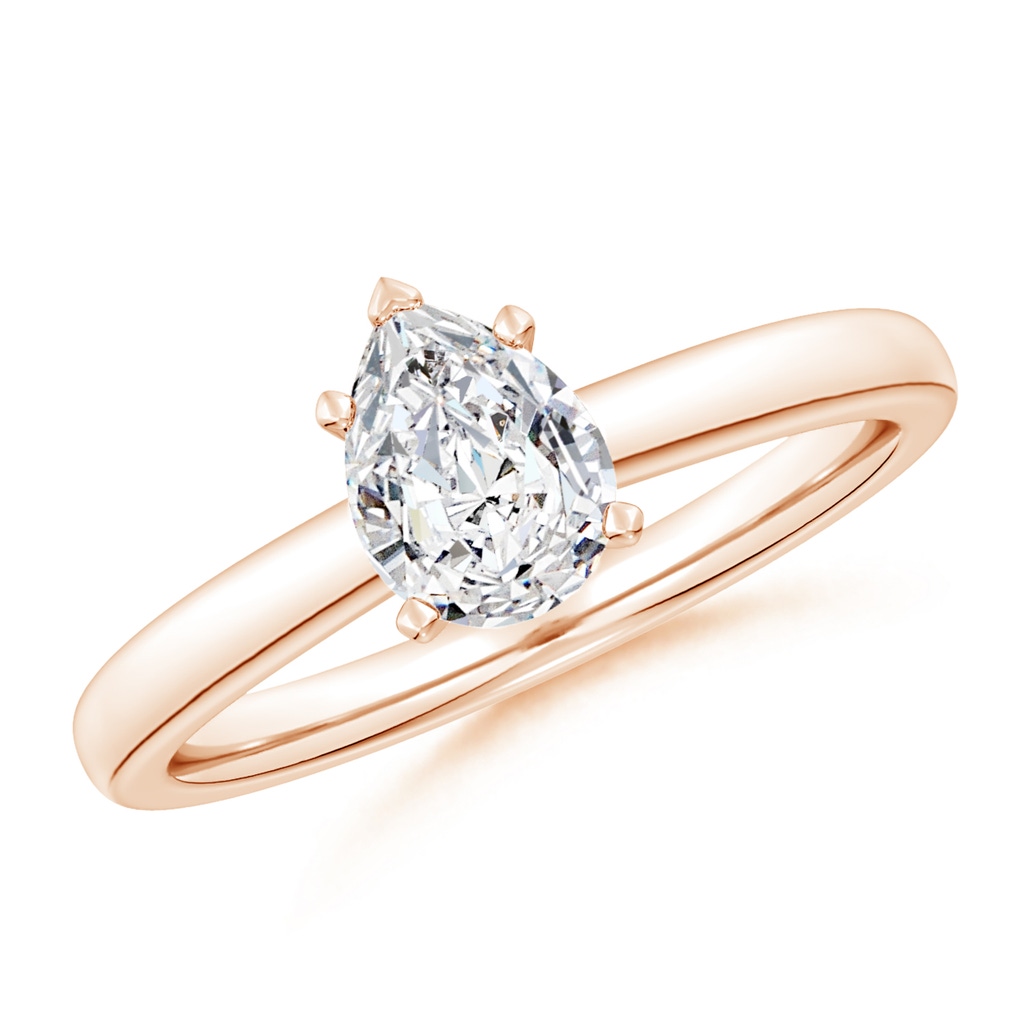 7.7x5.7mm HSI2 Solitaire Pear Diamond Tapered Shank Engagement Ring in Rose Gold