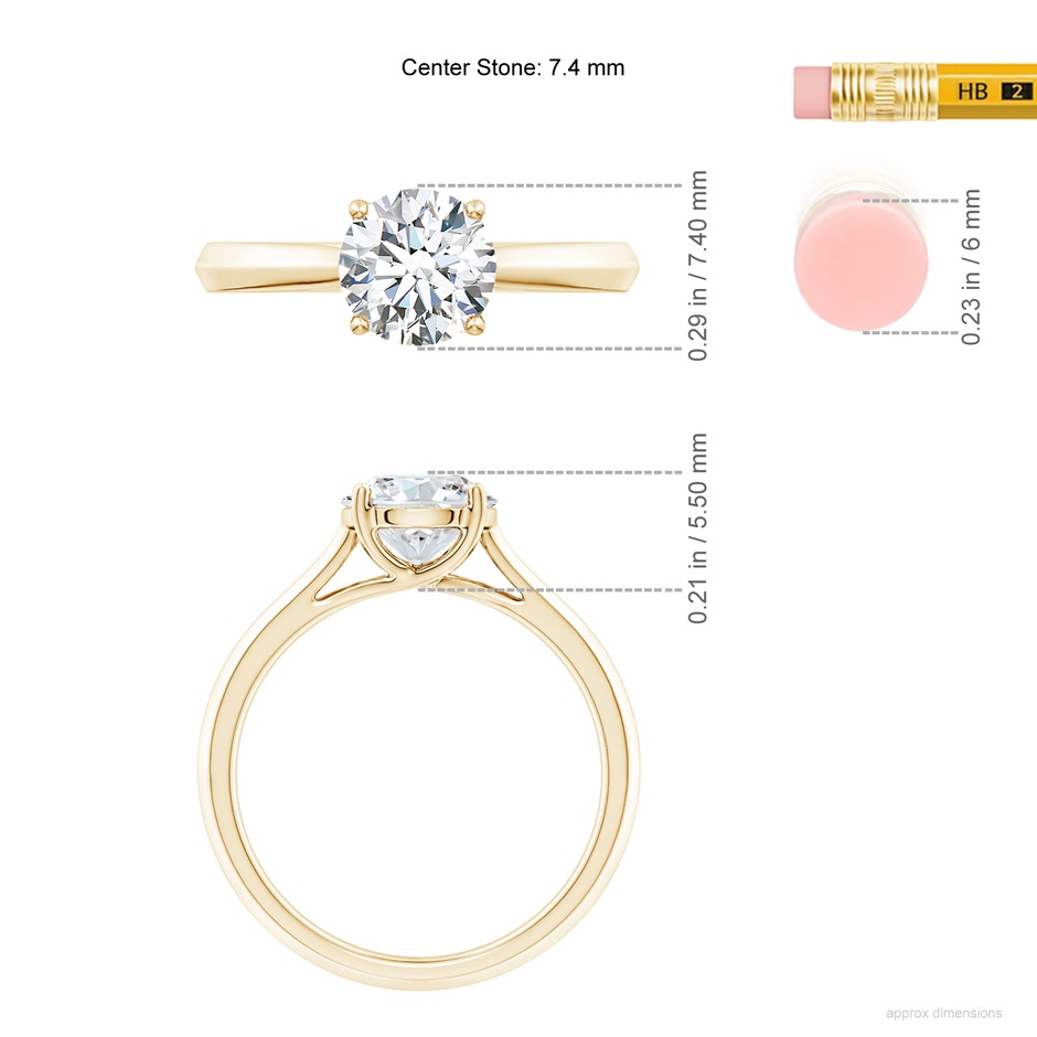 7.4mm GVS2 Round Diamond Knife-Edge Shank Trellis Engagement Ring in Yellow Gold ruler