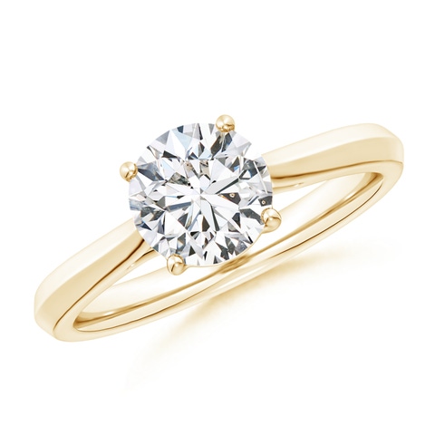 7.4mm HSI2 Round Diamond Knife-Edge Shank Trellis Engagement Ring in 18K Yellow Gold