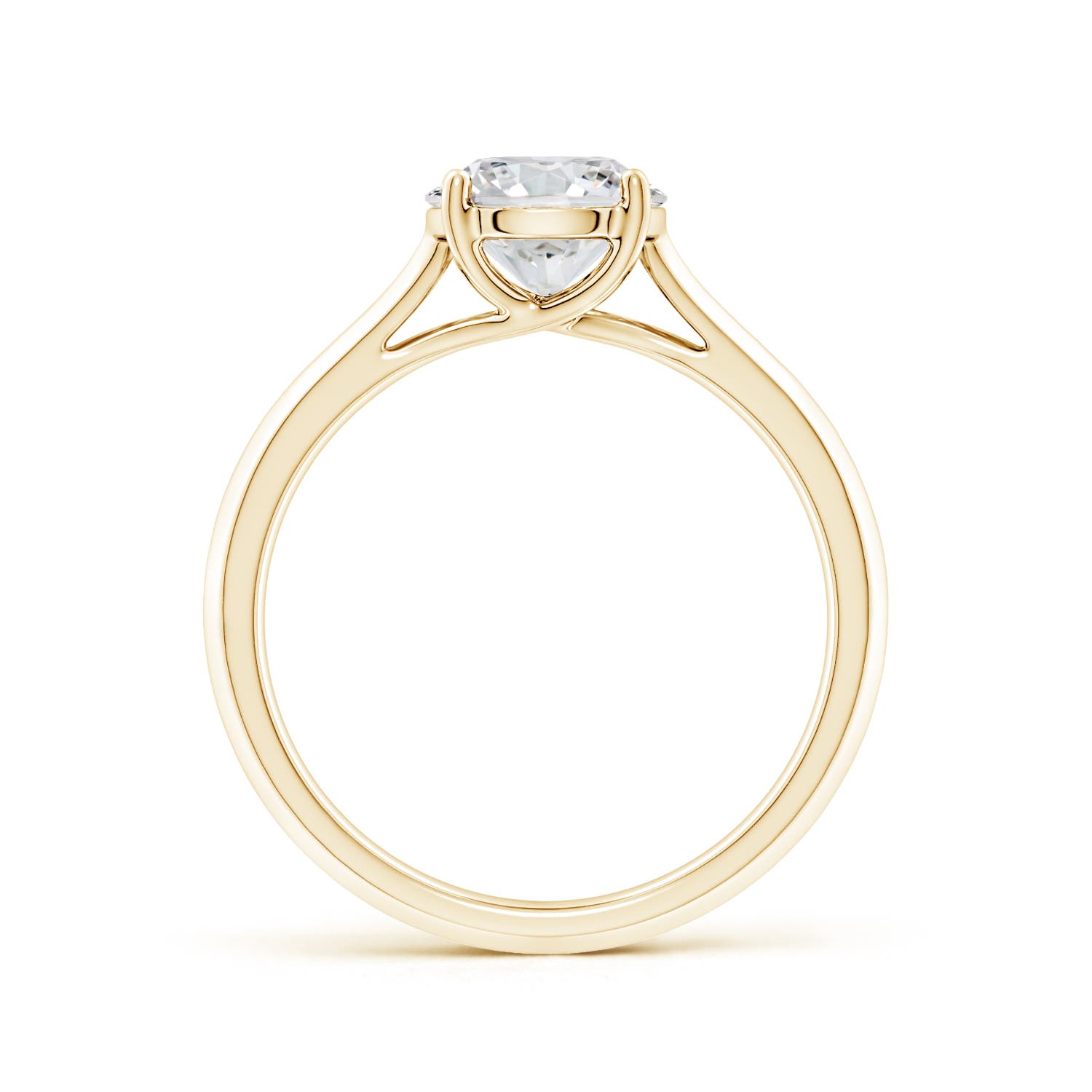 7.4mm HSI2 Round Diamond Knife-Edge Shank Trellis Engagement Ring in 18K Yellow Gold