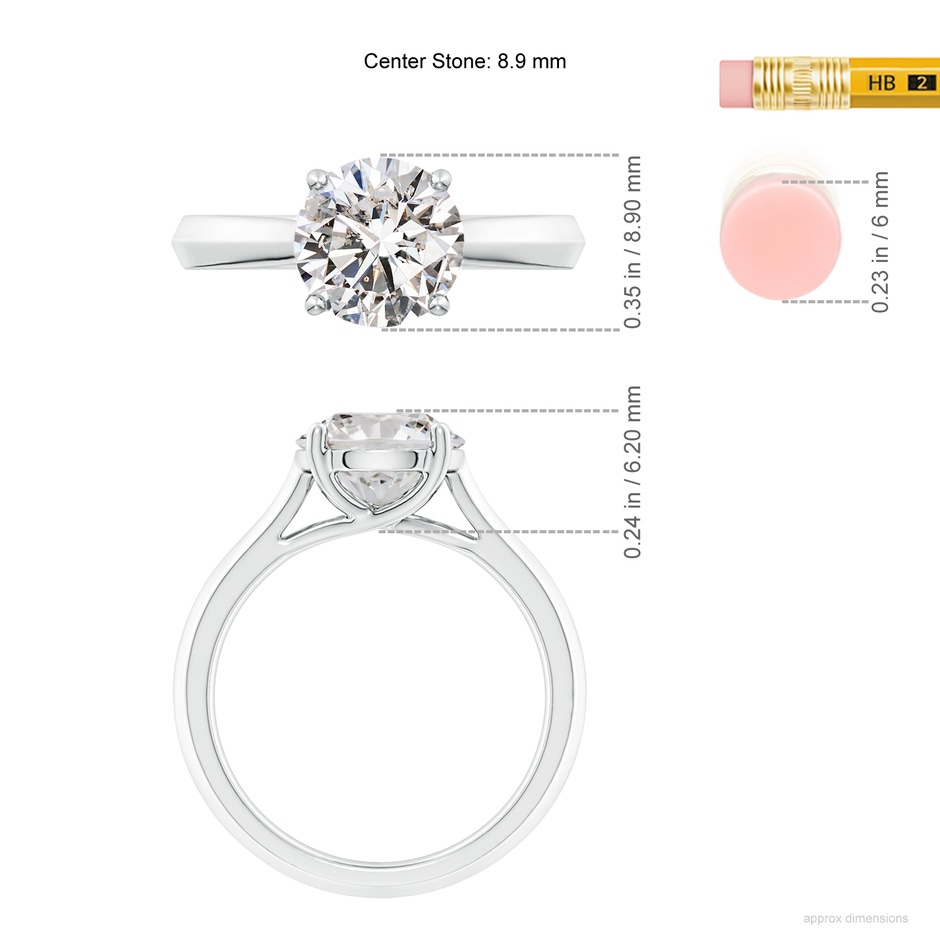 8.9mm IJI1I2 Round Diamond Knife-Edge Shank Trellis Engagement Ring in White Gold ruler