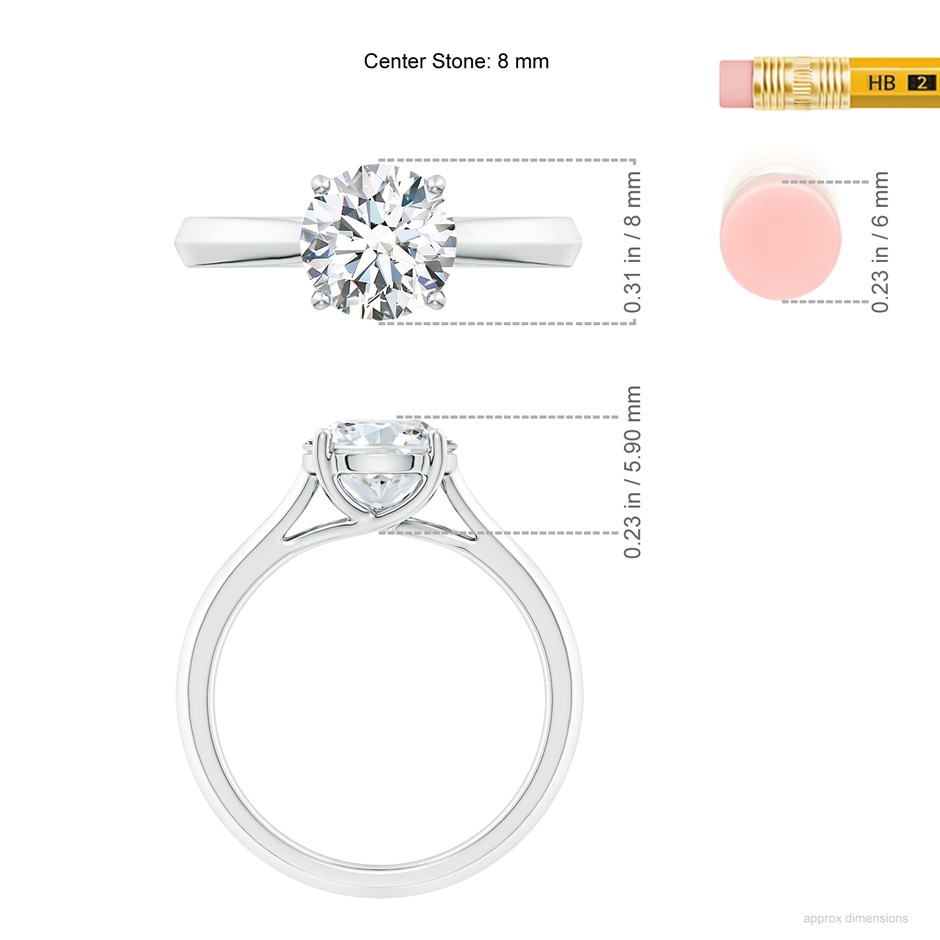 8mm GVS2 Round Diamond Knife-Edge Shank Trellis Engagement Ring in White Gold ruler
