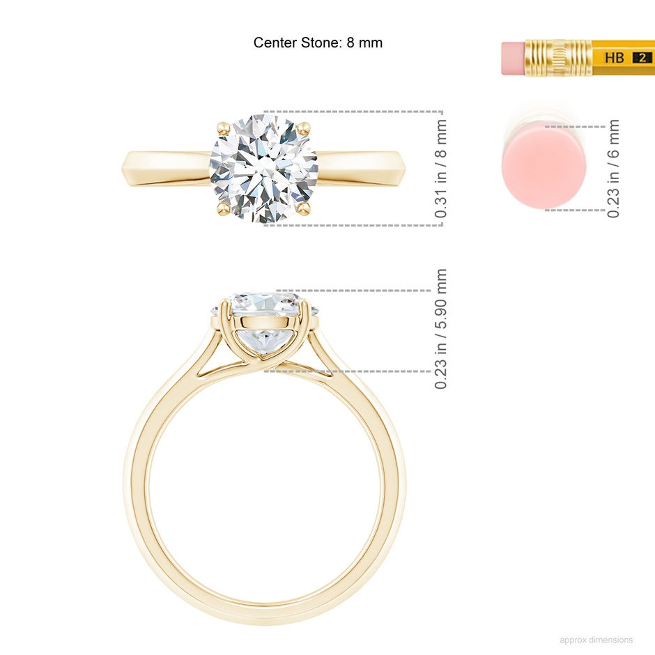 8mm GVS2 Round Diamond Knife-Edge Shank Trellis Engagement Ring in Yellow Gold ruler